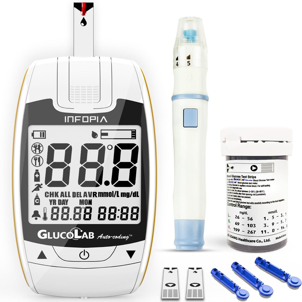 K-Life Gluco lab Fully Automatic Blood Glucose Sugar Testing Machine with 25 Strips (White), 10oz