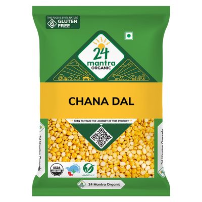 24 Mantra Organic Chana Dal/Bengalgram Dal/Kandi pappu - 1 Kg | Pack of 1 | 100% Organic | Chemical Free & Pesticides Free | Unadulterated