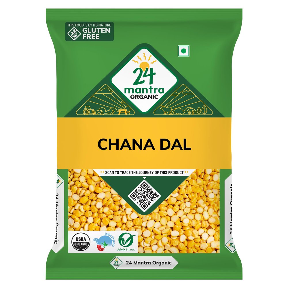 24 Mantra Organic Chana Dal/Bengalgram Dal/Kandi pappu - 1 Kg | Pack of 1 | 100% Organic | Chemical Free & Pesticides Free | Unadulterated