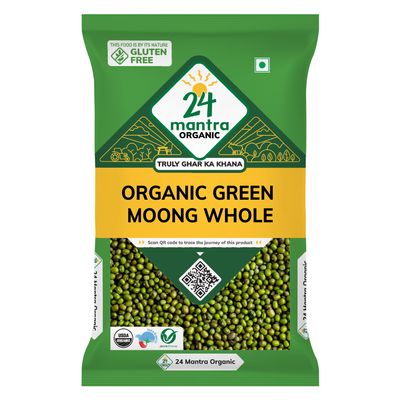 24 Mantra Organic Unpolished Green Moong Whole/Hari Moong/Pesara Pappu- 500gms | Pack of 1 | 100% Organic | Chemical Free & Pesticides Free | Ideal for Sprouting | Unadulterated
