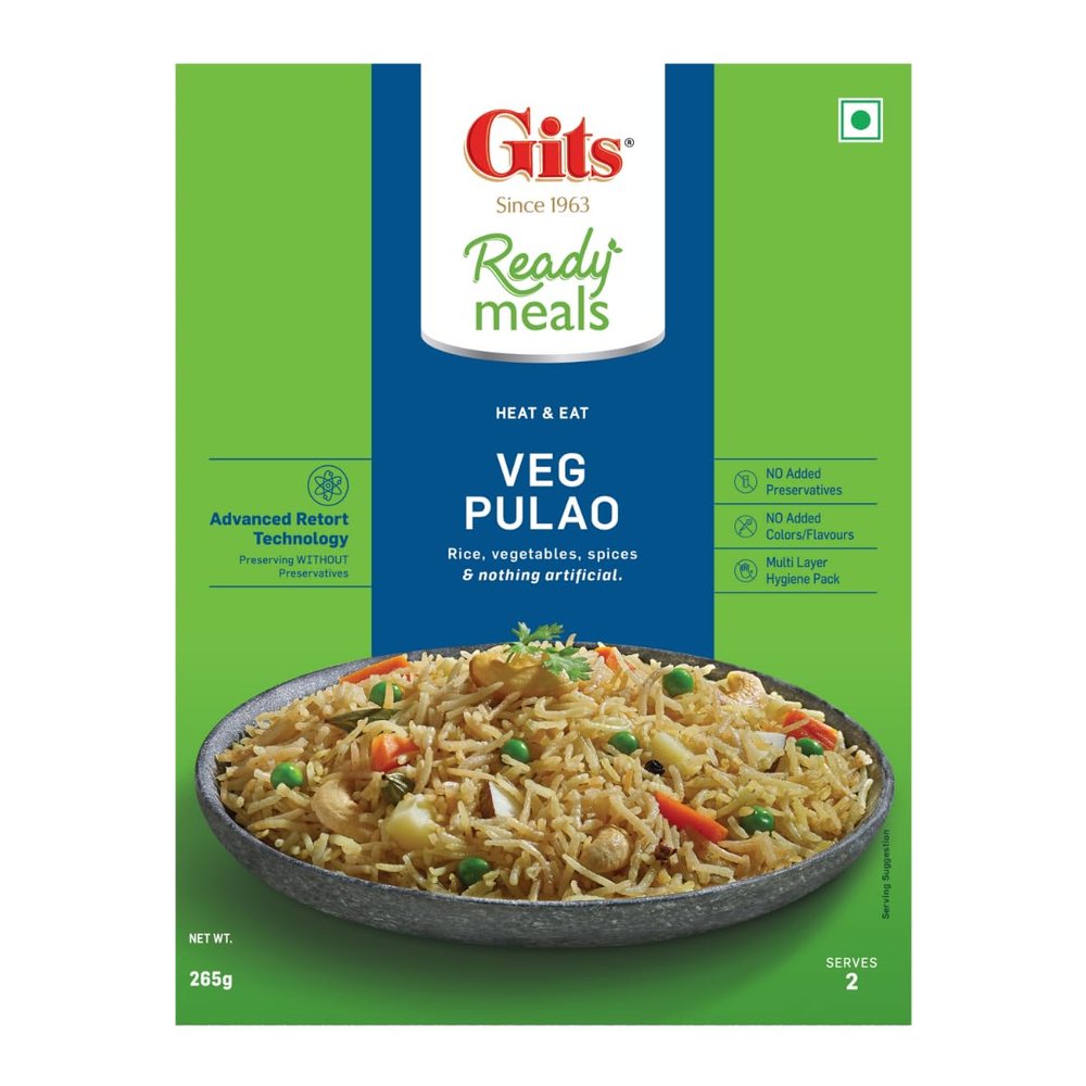 Gits Ready to Eat Veg Pulao, Pure Veg Heat and Eat Rice Dish,Microwaveable, 265g