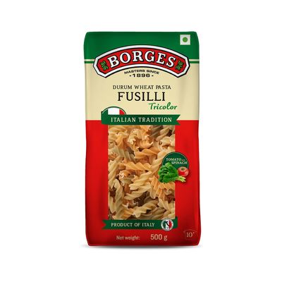 Borges Fusilli Tricolor Pasta, 500g