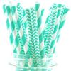Blue Aqua Striped & Chevron Straws, Paper Drinking Straws, Dessert Table Wedding Party Straws (50 Pack) - Teal Aqua Blue Striped & Chevron Straws view 1