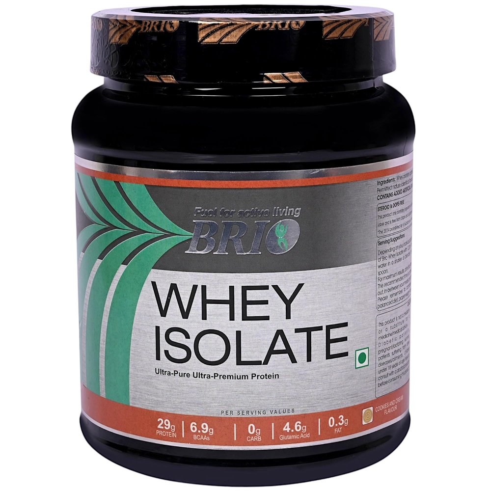 Brio Whey Isolate Protein Powder - Whey Protein - Sugar-free - Gluten-free - 29g Protein per serving - Cookies & Cream (500 grams)