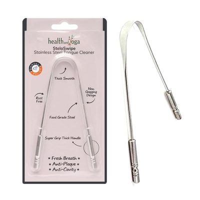 HealthAndYoga SteloSwipe Stainless Steel Tongue Cleaner (Pack of 1)- Premium Design, Surgical Grade Scraper, Sterlisable- For Oral Care, Prevents Bad breath & Cavities- Women & Men- Travel/Home Use