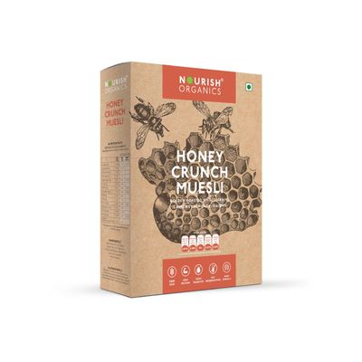 Nourish Organics Honey Crunch Muesli, 300g Pack | Healthy and Nutritious Breakfast Cereals with Whole Nuts | No Refined Sugar | Clean Label