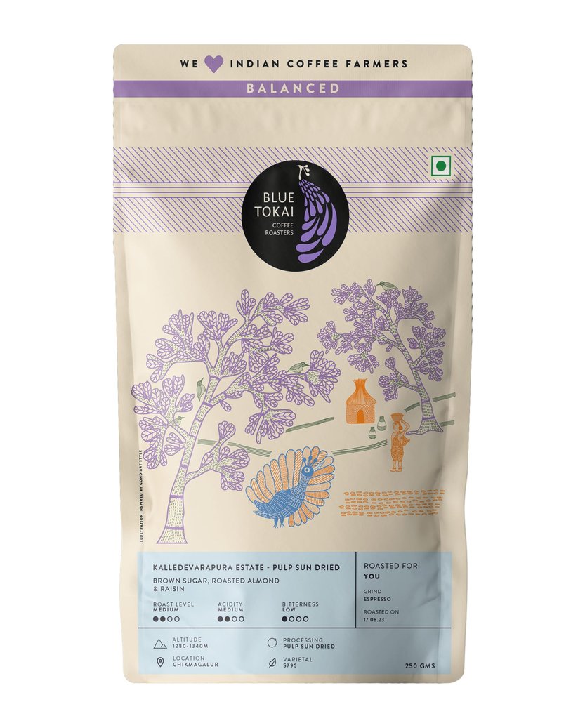 Blue Tokai Coffee Roasters Kalledevarapura Estate PSD - Medium Roast | Moka Pot Coffee Grind 250g | 100% Arabica Beans | Specialty Coffee | Freshly Roasted Ground Coffee