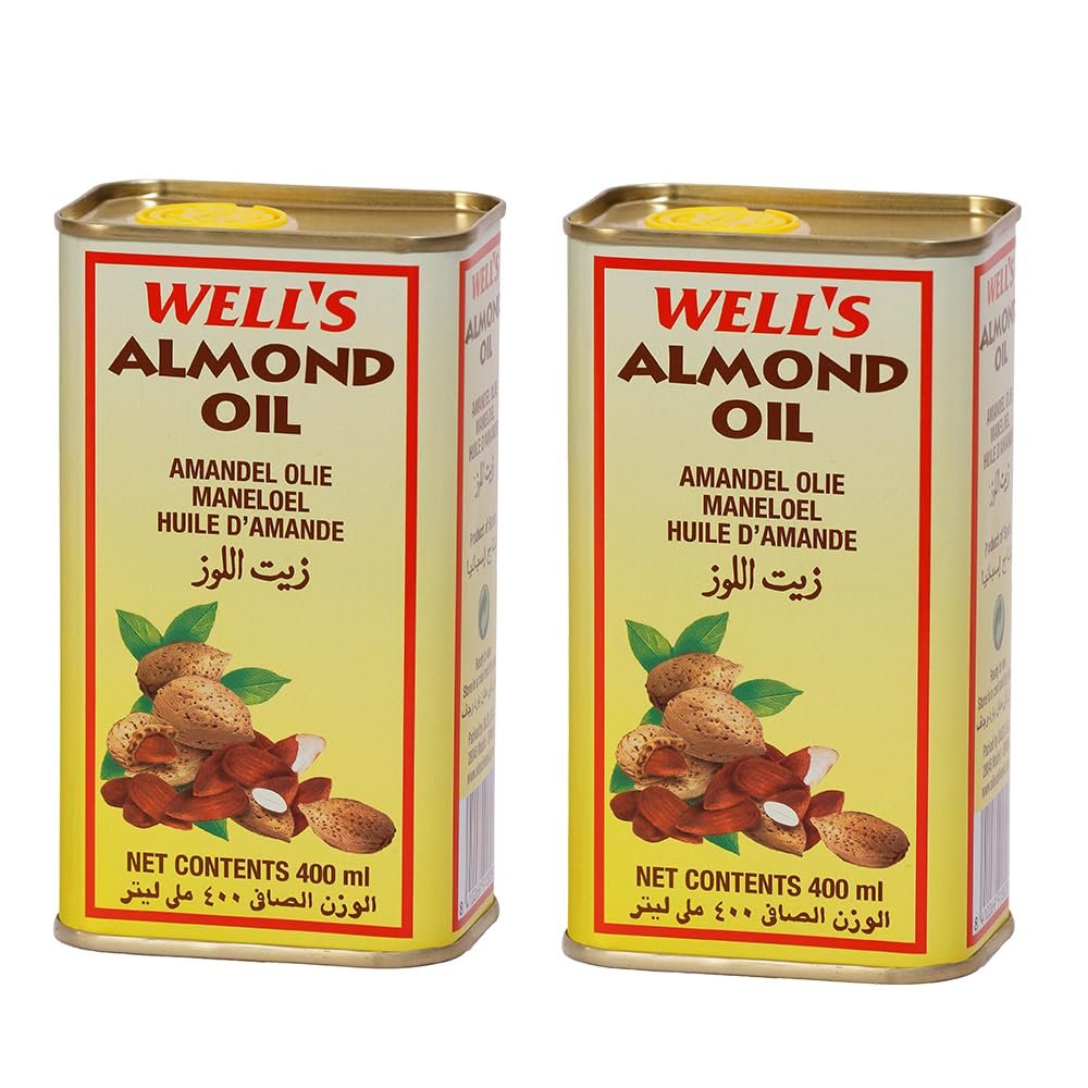 Wells Almond Oil Packed and Imported from Spain 400ML (Pack of 2) | Sweet Almond Oil for Body, Skin & Hair | Natural Almond Oil | Helps Enhance Memory | for Baby, Beauty & Skin Massage
