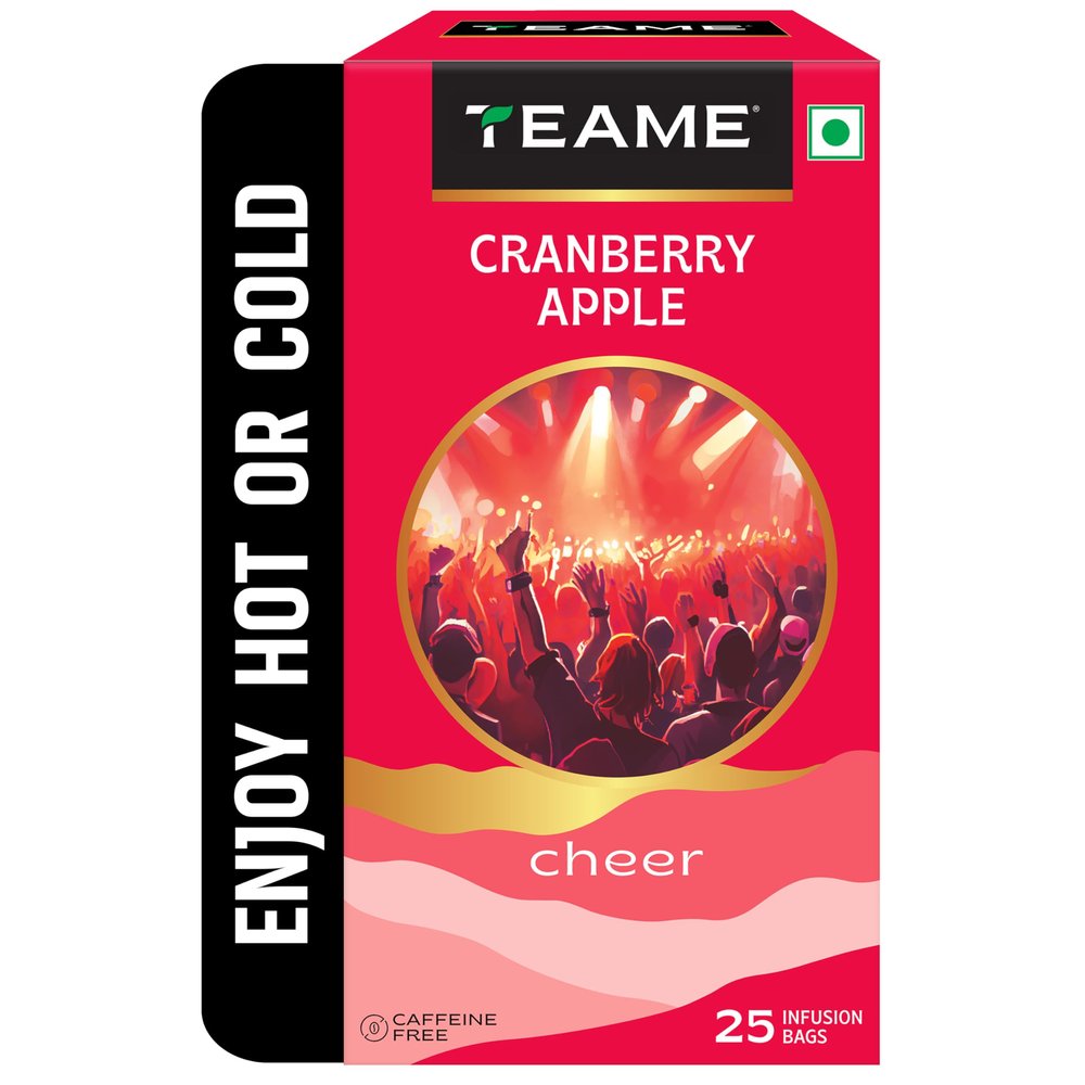 TE-A-ME Cranberry Apple Tea - 25 Tea Bags | Fruit Tea Bags | Non Caffeine | Sugar Free