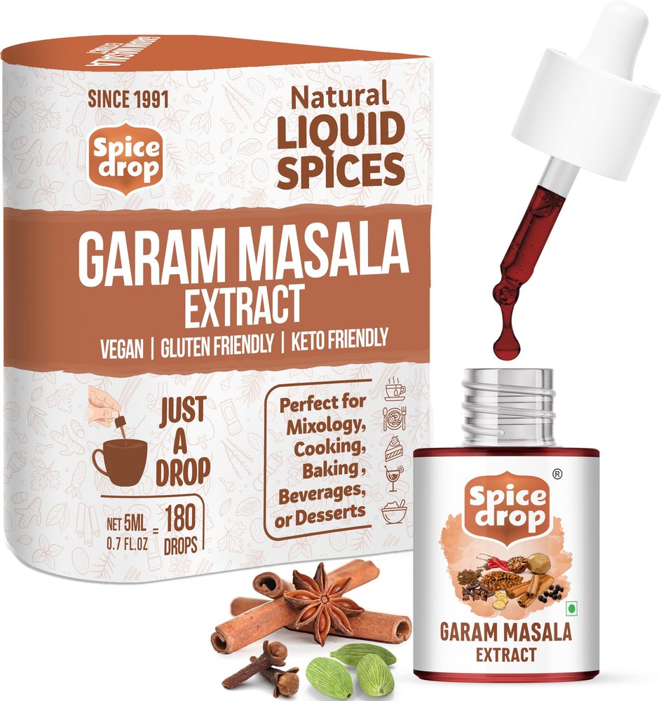Spice Drop Garam Masala Extract | Indian Spice Blend For Cooking, Seasoning | Curry, Gravy, Biryani, Dal | Authentic Flavor, Ad Rich Aroma | No Added Color | Vegan Gluten-Free | 5 ML (180 Drops)
