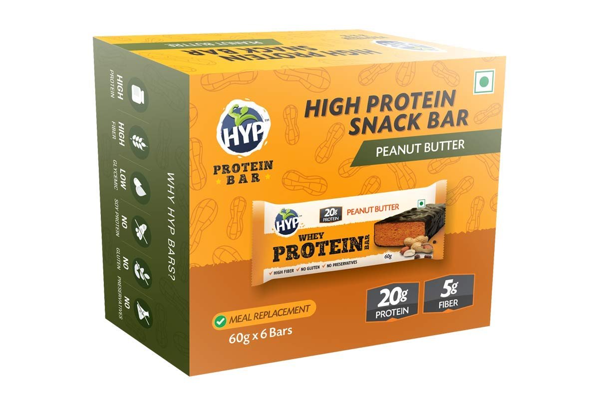 HYP Meal Replacement Whey Protein Bar Pack of 6 (60g x 6) Peanut Butter and Chocolate