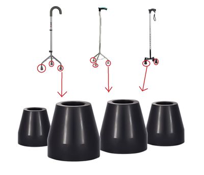 13 to 15mm Tips for Tripod and Quadripod 3 and 4 leg walking sticks, Round Ferrules shoes bush (set of 4 pcs) (15mm PVC Shoe) Black