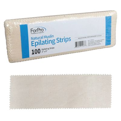 ForPro Natural Muslin Epilating Strips, Tear-Resistant, Pre-Cut Strips for Hair Removal, 3 W x 9 L , 100-Count