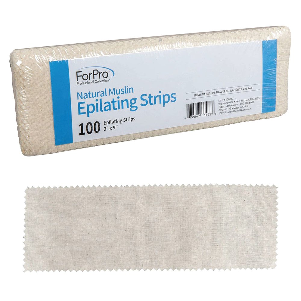 ForPro Natural Muslin Epilating Strips, Tear-Resistant, Pre-Cut Strips for Hair Removal, 3 W x 9 L , 100-Count