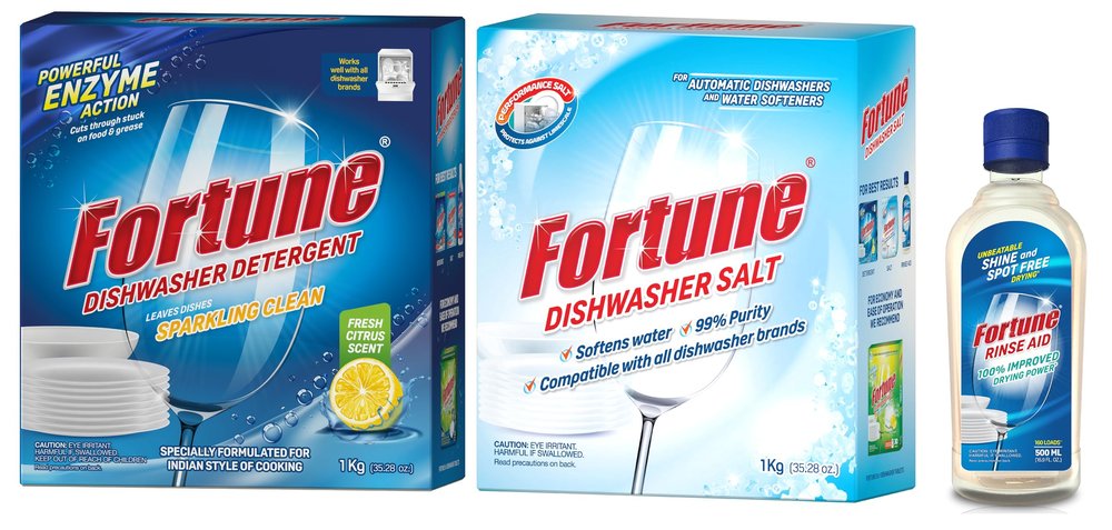 FORTUNE DISHWASHER STARTER COMBO - Dishwasher Detergent 1kg (Pack of 1), Salt 1kg (Pack of 1) & Rinse Aid 500ml (Pack of 1)