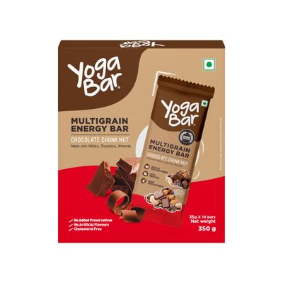 Yogabar Energy Bars Chocolate Chunk | Multigrain Daily Protein Snack | High Energy & Nutrition Bars | 8g Protein & 7g Fibre Protein bars | Pack of 10 x 35g Energy Bars | No Preservatives