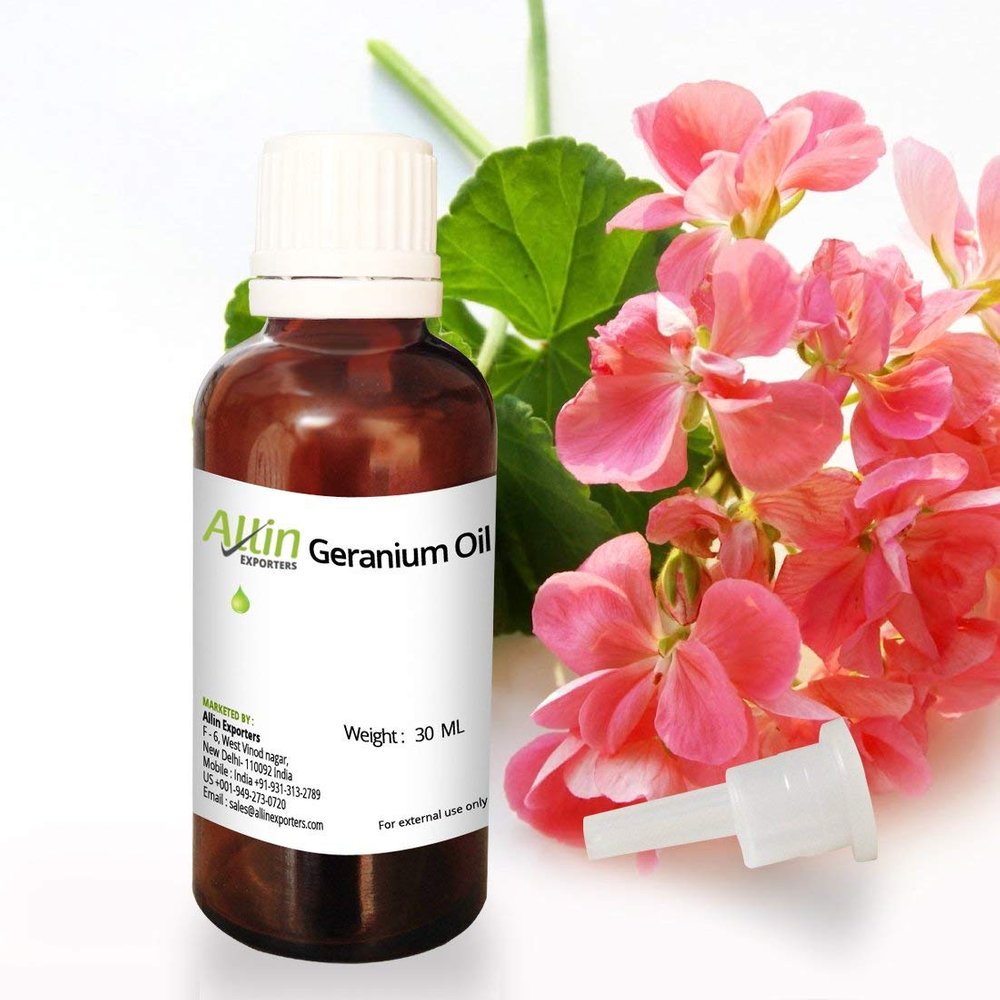Allin Exporters Geranium Essential Oil Pure, Steam Distilled, Therapeutic Grade for Hair Care, Skin Care & Relaxation - 30ml