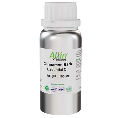 Allin Exporters Cinnamon Bark Oil 100% Natural, Pure & Therapeutic Grade for Skin, Acne, Face, Hair, Aromatherapy, Diffuser & Massage (100 ml)