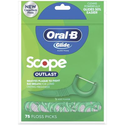 Oral-B Glide Complete with Scope Outlast Dental Floss Picks, Mint, 75 Count