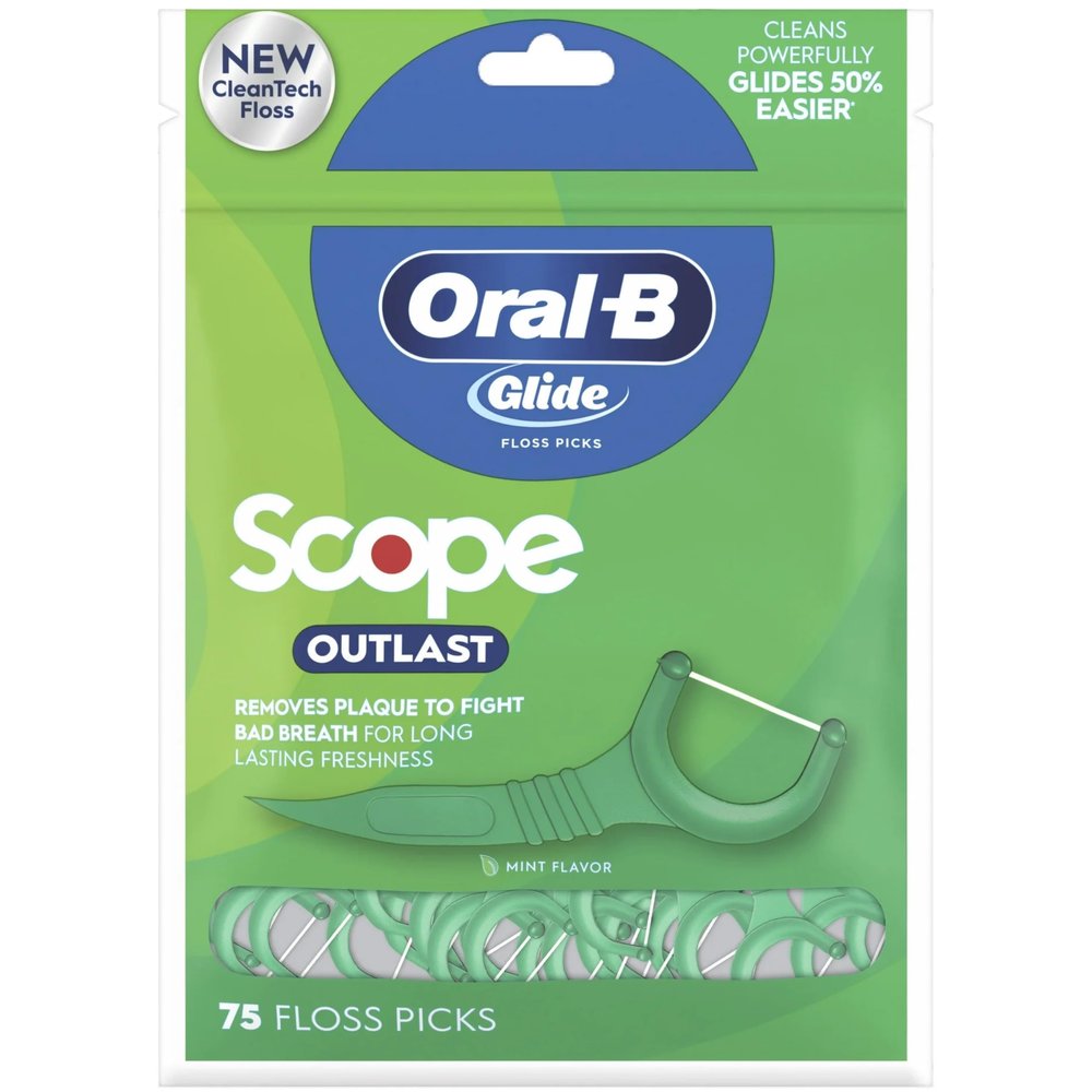 Oral-B Glide Complete with Scope Outlast Dental Floss Picks, Mint, 75 Count