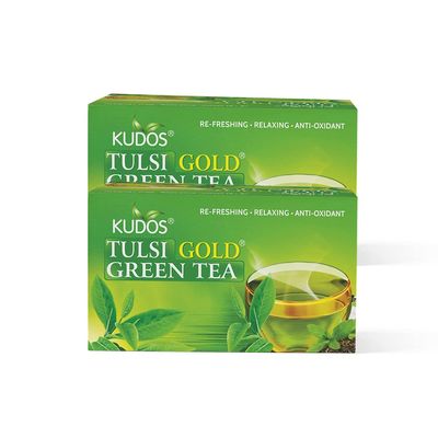 Kudos TULSI GOLD GREEN Refreshing,Relaxing,Anti Oxidant Tea :Helps Boost Immunity,Loose Weight,Burn Fat, Zero Calorie Tulsi Tea (Pack of 2)