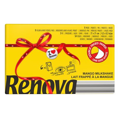Renova Pocket Tissues - Yellow , 3 Ply , Double Faced , Fruity Yellow Mango Milkshake Scented , First Time In INDIA.