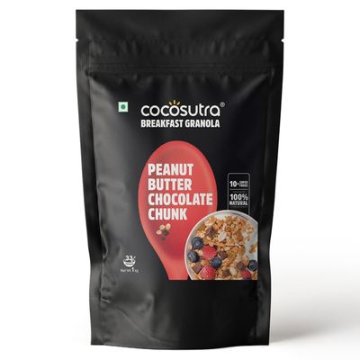 COCOSUTRA Peanut Butter Chocolate Chunk Breakfast Granola 1 kg | 100% Natural, Vegan & Gluten Free | High Protein Cereal with Oats, Nuts, Seeds and Dry Fruits | Lightly sweetened with Jaggery