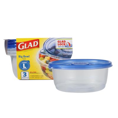 Glad Large Round Bowl Food Storage Containers, (48 Oz) -3 Count, Standard