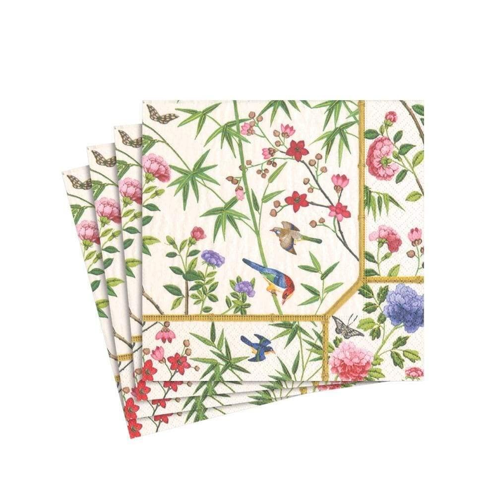 Entertaining with Caspari Chinese Wallpaper Paper Cocktail Napkins (20 Pack), Cream