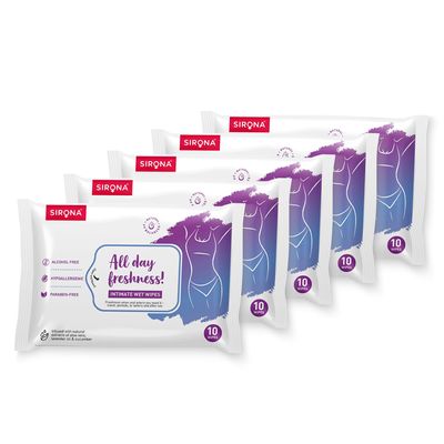 Sirona Intimate Wet Wipes - 10 Wipes, Pack Of 5
