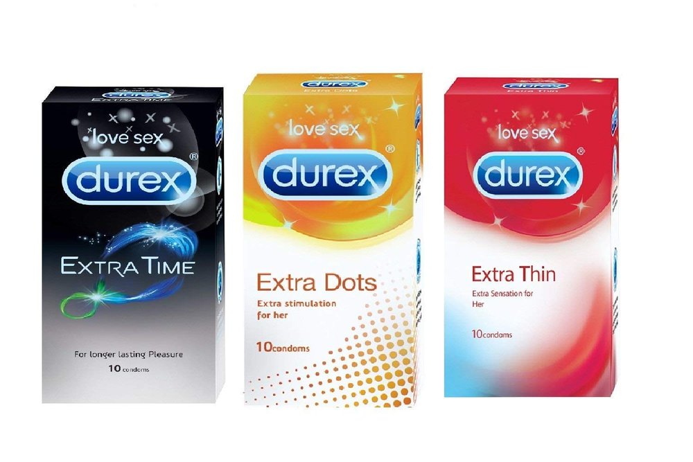 Durex Condoms Extended Pleasure, Feel Thin , And Excite Me, 10Pcs - 3 Pack Combo