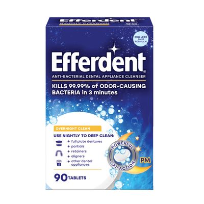 Efferdent PM Overnight Anti-Bacterial Denture Cleanser Tablets, 90 Count