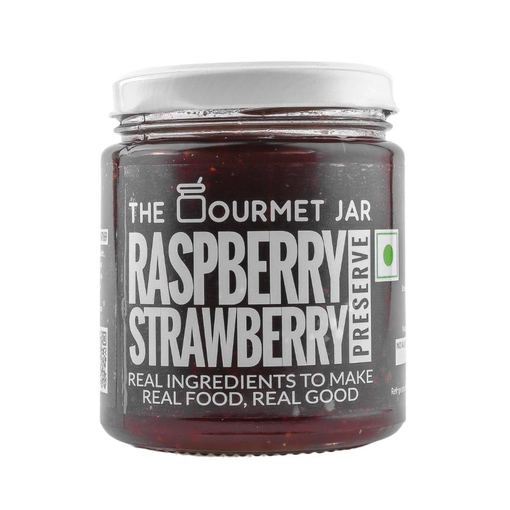 The Gourmet Jar Raspberry Strawberry Preserve 230 g| 100% Natural, No Preservatives, No Artificial Colors, No Artificial Flavouring Agents| No Refined Sugar| Raspberry Strawberry Jam| Perfect for Pancakes, Crepes, Waffles & Toasts| Pack of 1