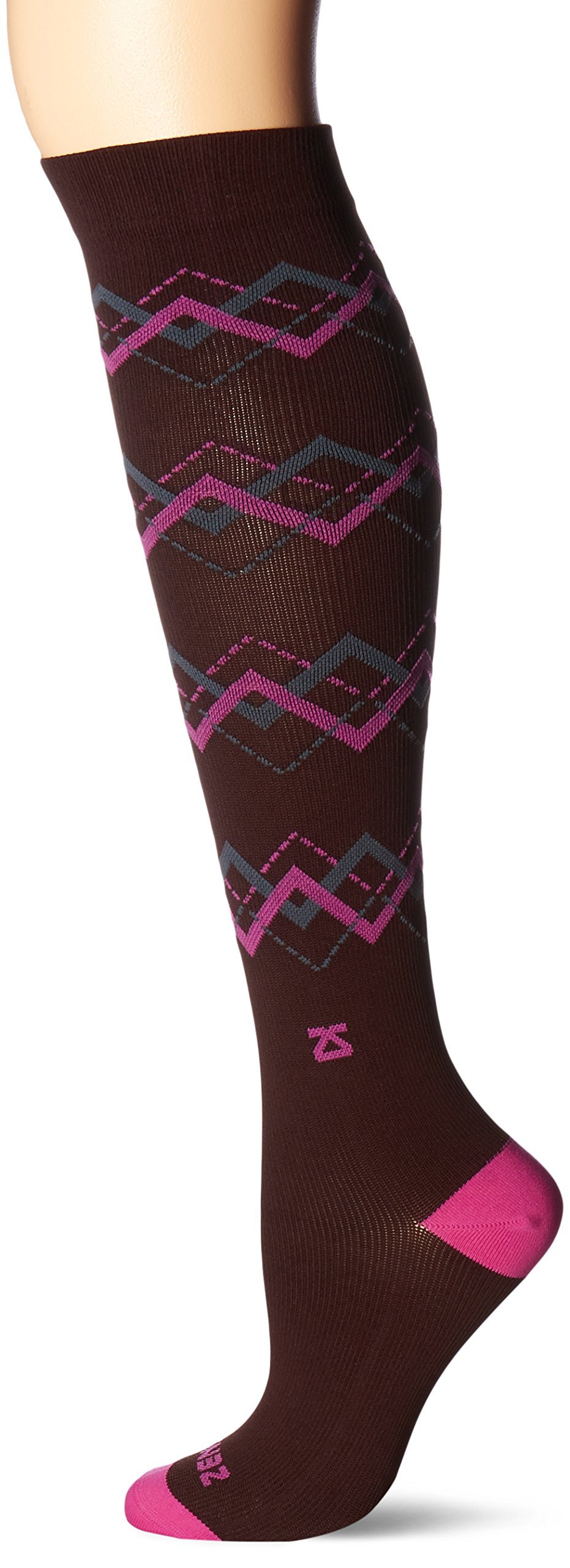 Fresh Legs Compression Socks - Graduated Compression Stockings Fun Designs for Women and Men - Great for Travel, Running , Casual, Nurses, Maternity - Made in Italy,Brown/Hot Pink,Small