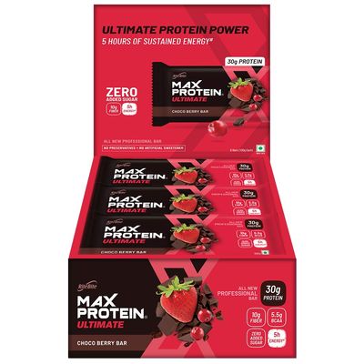 RiteBite Max Protein Ultimate Choco Berry 30g Protein Bars [Pack of 12] Protein Blend, Fiber, Vitamins & Minerals, No Preservatives, 100% Veg, No Added Sugar, For Energy, Fitness & Immunity - 1200g