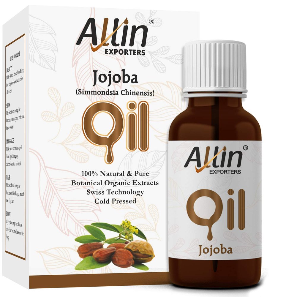 Allin Exporters Jojoba Oil 100% Natural & Pure Cold Pressed Base Carrier Oil for Hair Growth, Dry Skin Massage, Face, Lips, Cuticles, Wrinkles, Fine Lines & Stretch Marks (15 ml)