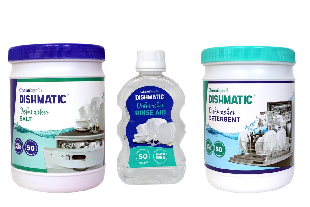 Dishmatic Dishwasher Detergent, Salt and Rinse Aid (1 kg * 1kg * 250 ML) | Automatic Dishwashing Powder & Liquid Combo Pack | Compatible with All Dish Washer Machine