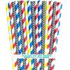 Outside the Box Papers Superhero Theme Chevron and Striped Paper Straws 7.75 Inches 100 Pack Red, Blue, Black, Yellow, White view 1