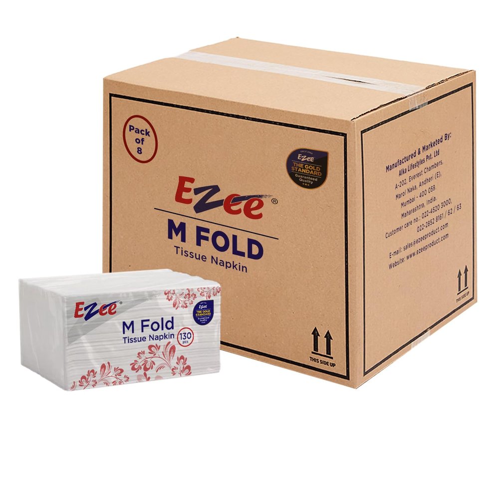 Ezee M Fold Tissue Paper Serving Napkin 1040 Pulls | Pack of 8 X 130 Pulls | Paper Towel