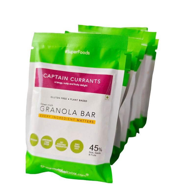 TheNibbleBox Captain Currants Granola Bars (Pack of 8)- Nutritious (No Added Sugar) Oat Bar (320 GMS)(45% Dry Fruits, Gluten Free, Vegan Friendly, no Refined Sugar, no Artificial Flavours.)