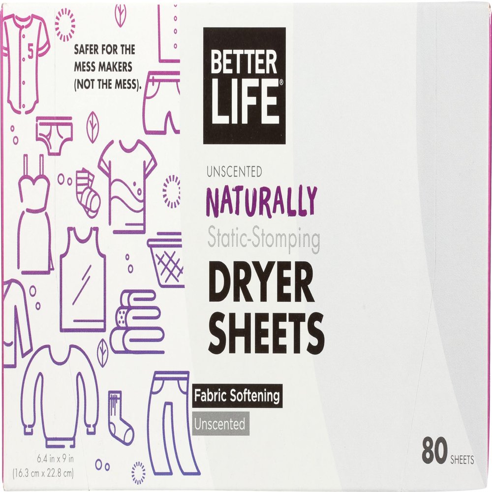 Better Life Dryer Sheet, Unscented 80 CT