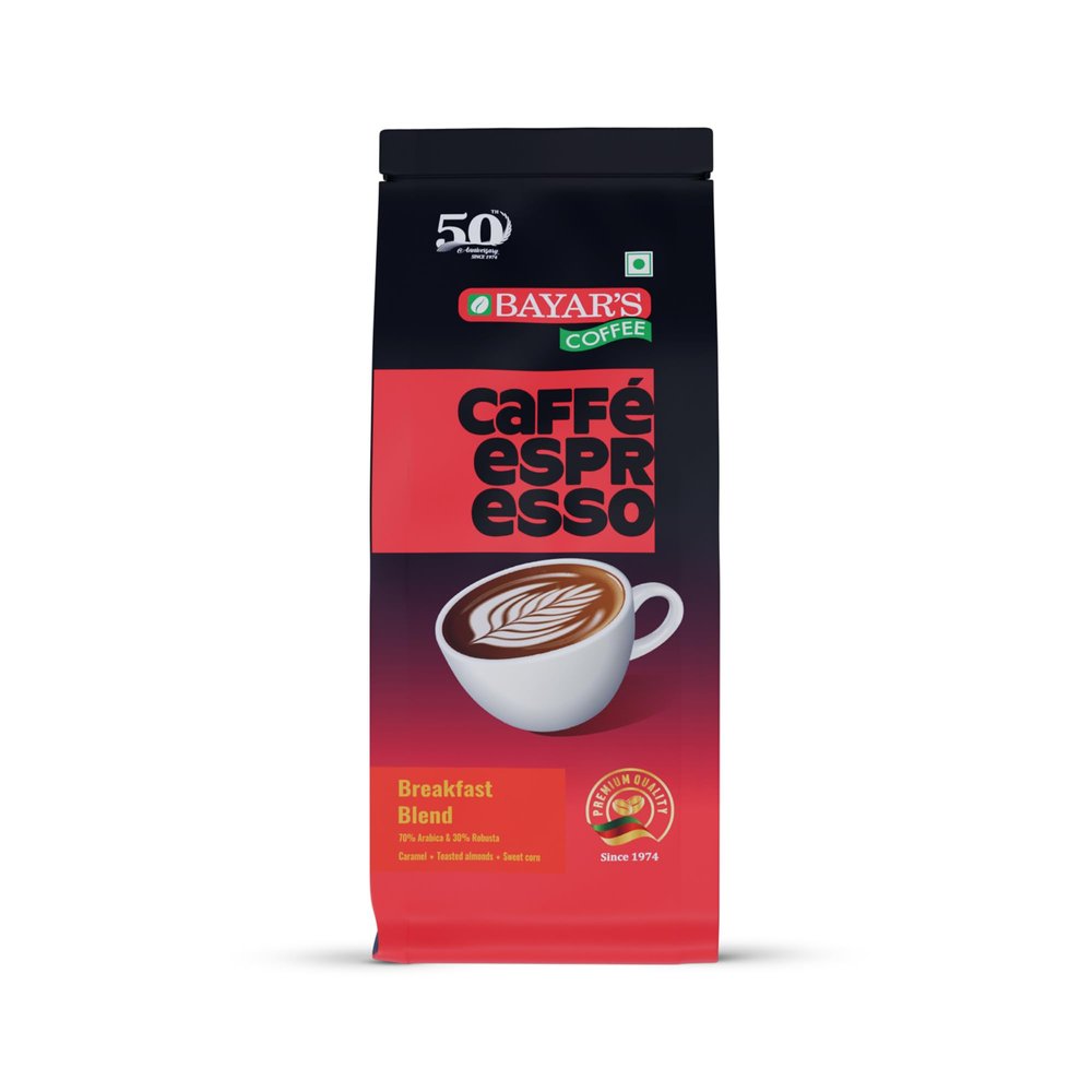 Bayar's Coffee Caffe Espresso Breakfast Blend 100% Coffee Beans Bag 250g | Authentic Blend with 70% Arabica & 30% Robusta | Freshly Roasted for Rich Aroma & Taste | Ideal for French Press & Espresso