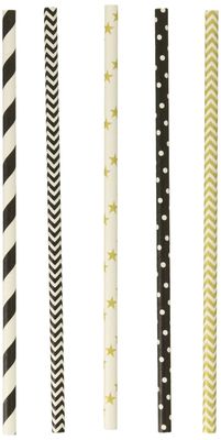 Charmed Black And Gold New Year, Hollywood Party Straw Stripe, Star, Chevron Straw Mix 125 Pk