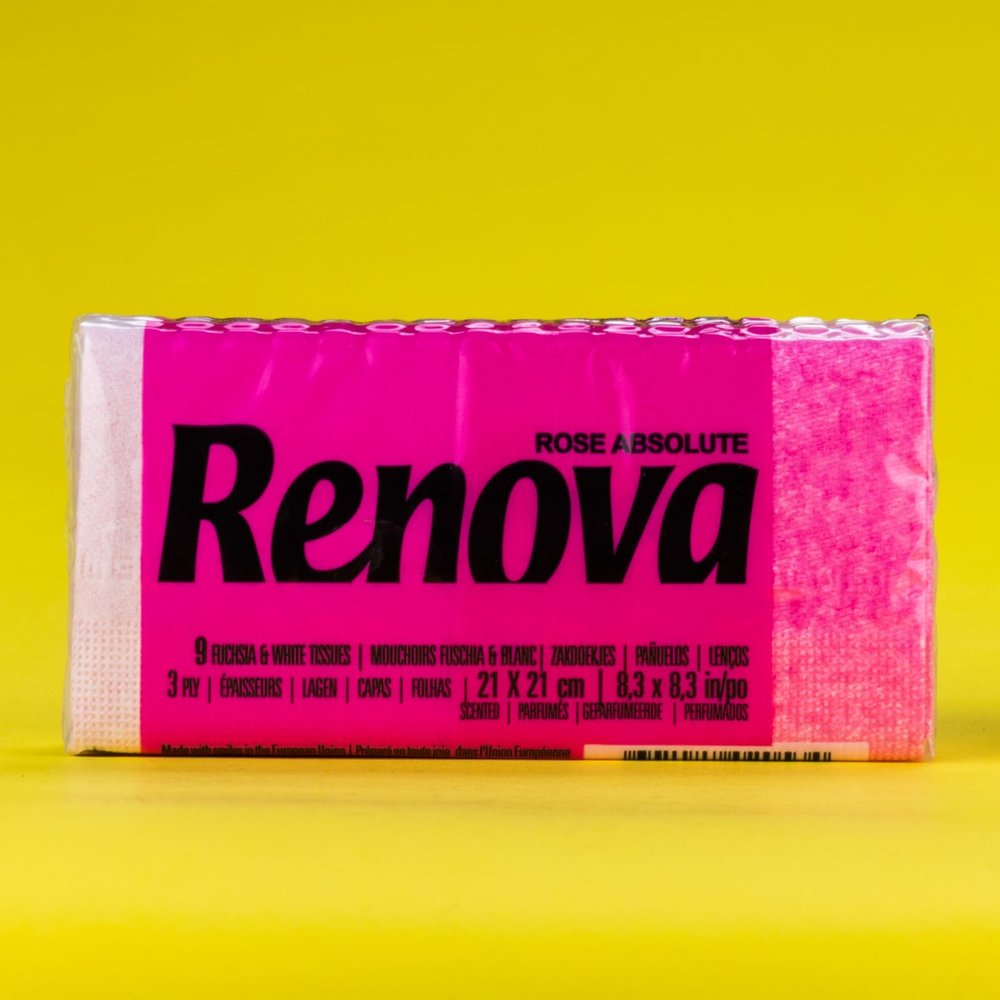 Renova Pocket Tissues - Fucsia , 3 Ply , Double Faced , Feminine And Fresh Rose Scented , First Time In INDIA.