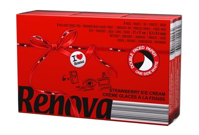 Renova Pocket Tissues - Red , 3 Ply , Double Faced , Delicious Summery Strawberry Ice Cream Scented , First Time In INDIA.