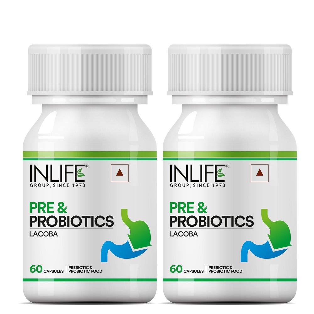 INLIFE Prebiotic and Probiotic Supplement for Gut Health | Lactobacillus Bacteria for Digestive Health Immunity Booster | Probiotics for Women Men - 60 Capsules (Pack of 2, 120)