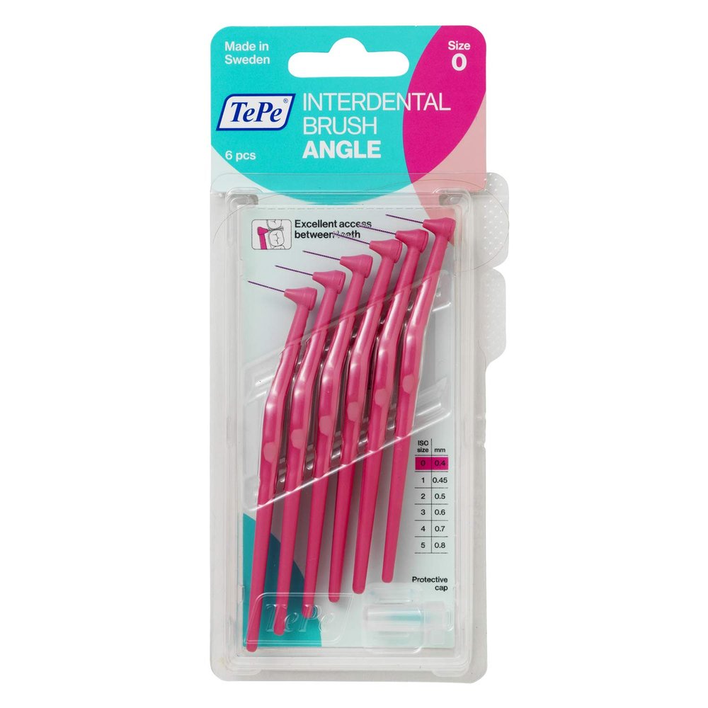 Tepe Adult Angled Pink Interdental Manual Brushes - Iso Size 0 (0.4Mm) - Pack Of 6