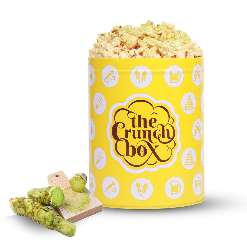 The Crunch Box Holy Smokes Wasabi Popcorn Tin, Gourmet Popcorn, Ready To Eat FreshSnack, Suitable for Movies, Parties And Catch Ups, Single Pack of 100gms
