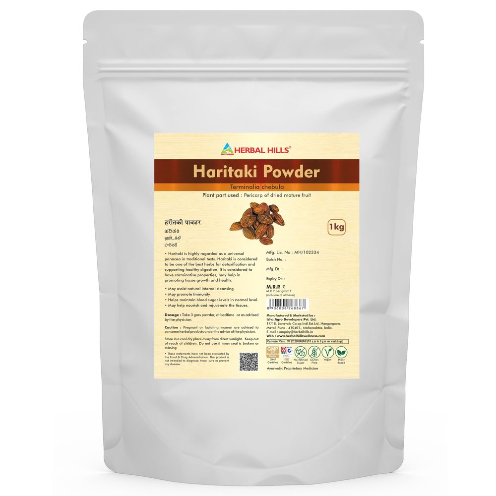 HERBAL HILLS Haritaki/Harde Powder 1kg | Natural Digestion Support, Gut Health & Constipation Relief | Terminalia Chebula Churna for Detox & Colon Cleanse