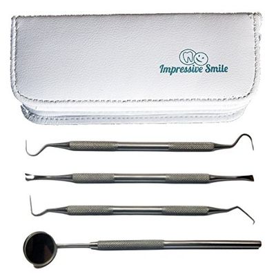 1 Dentist Tools Kit - A Grade Stainless Steel Dental Hygiene Set, Tarter Remover, Dental Pick, Dental Scraper, Mouth Mirror and FREE Protective Case